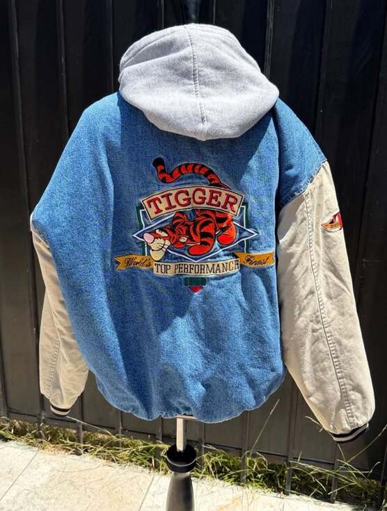 Disney Jackets & Blazers - Vintage Disneyland Disney Tigger Denim Varsity Jacket Hoodie Size L